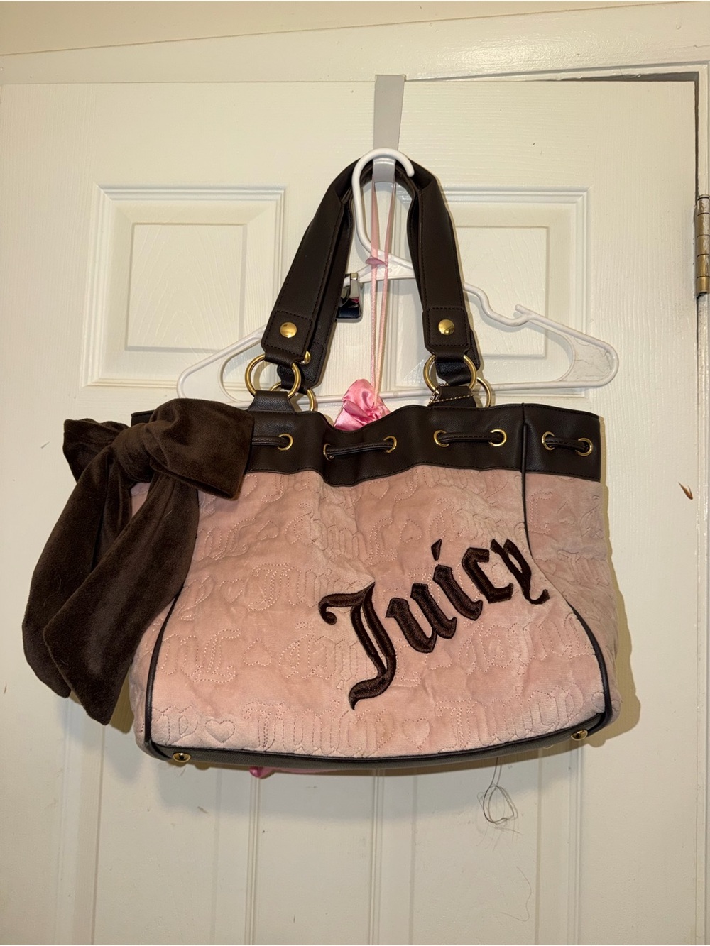 Juicy Couture Pink Vintage Tote Bag with Brown Accents